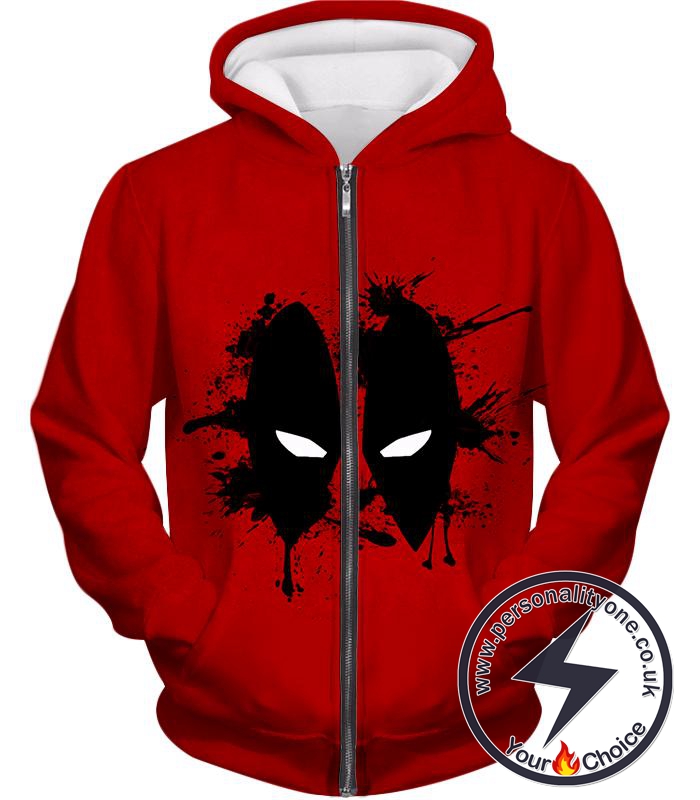 Amazing Red Deadpool Masked Patterned Promo Zip Up Hoodie